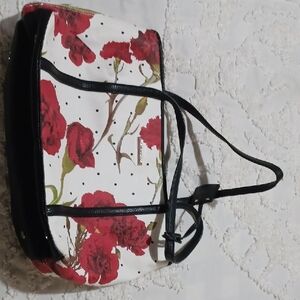 Dana Buchman Red Floral and Black Tote